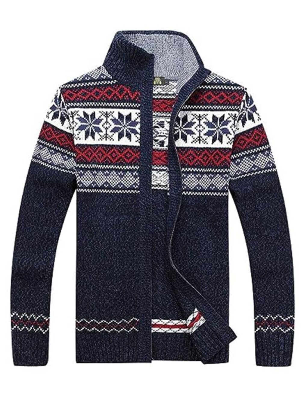 Mens Zip Up Cardigan Sweater Knit Slim Fit Stand Collar Warm Casual Jacket